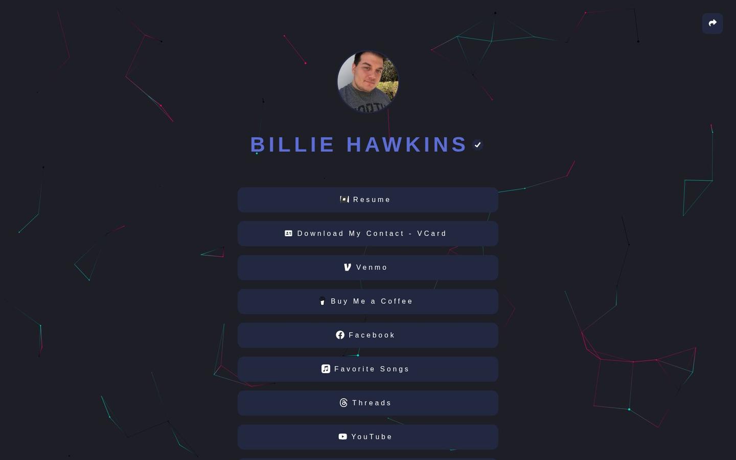Homepage preview of Billie Hawkins (.gay)
