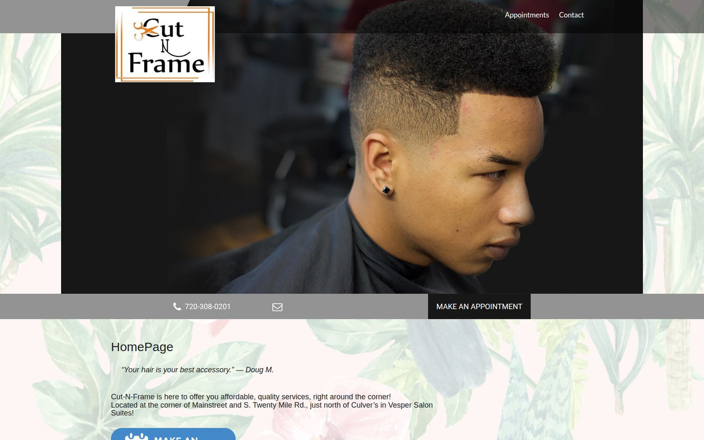 Homepage preview of Cut-n-Frame Salon