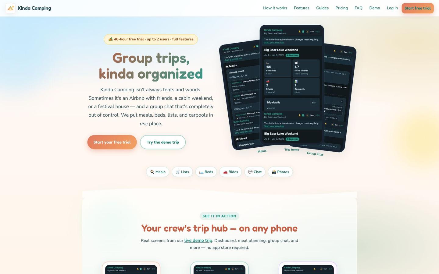 Homepage preview of Kinda Camping