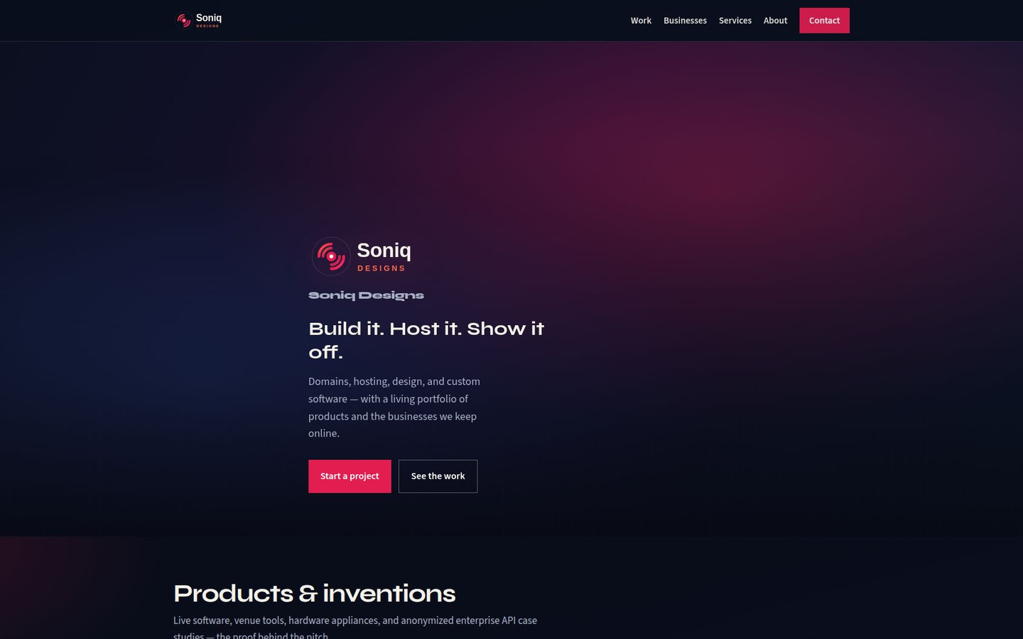 Homepage preview of Soniq Designs