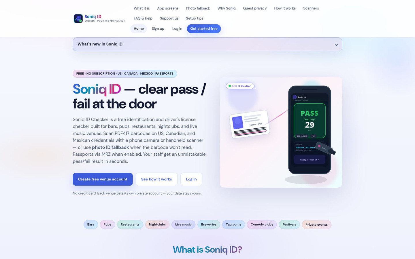Homepage preview of Soniq ID Checker