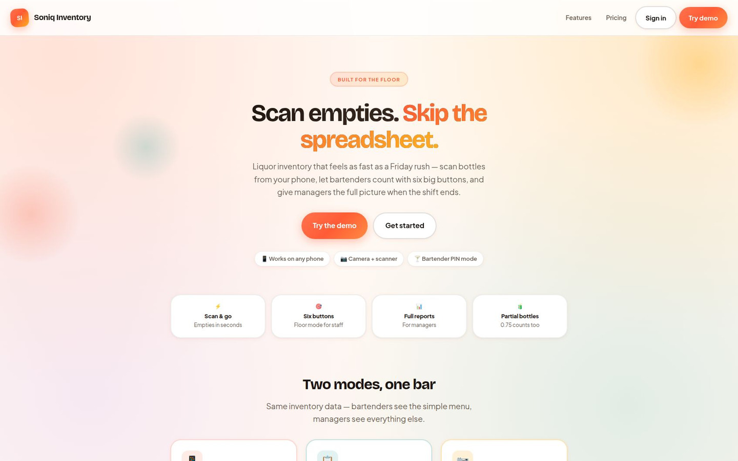 Homepage preview of Soniq Inventory