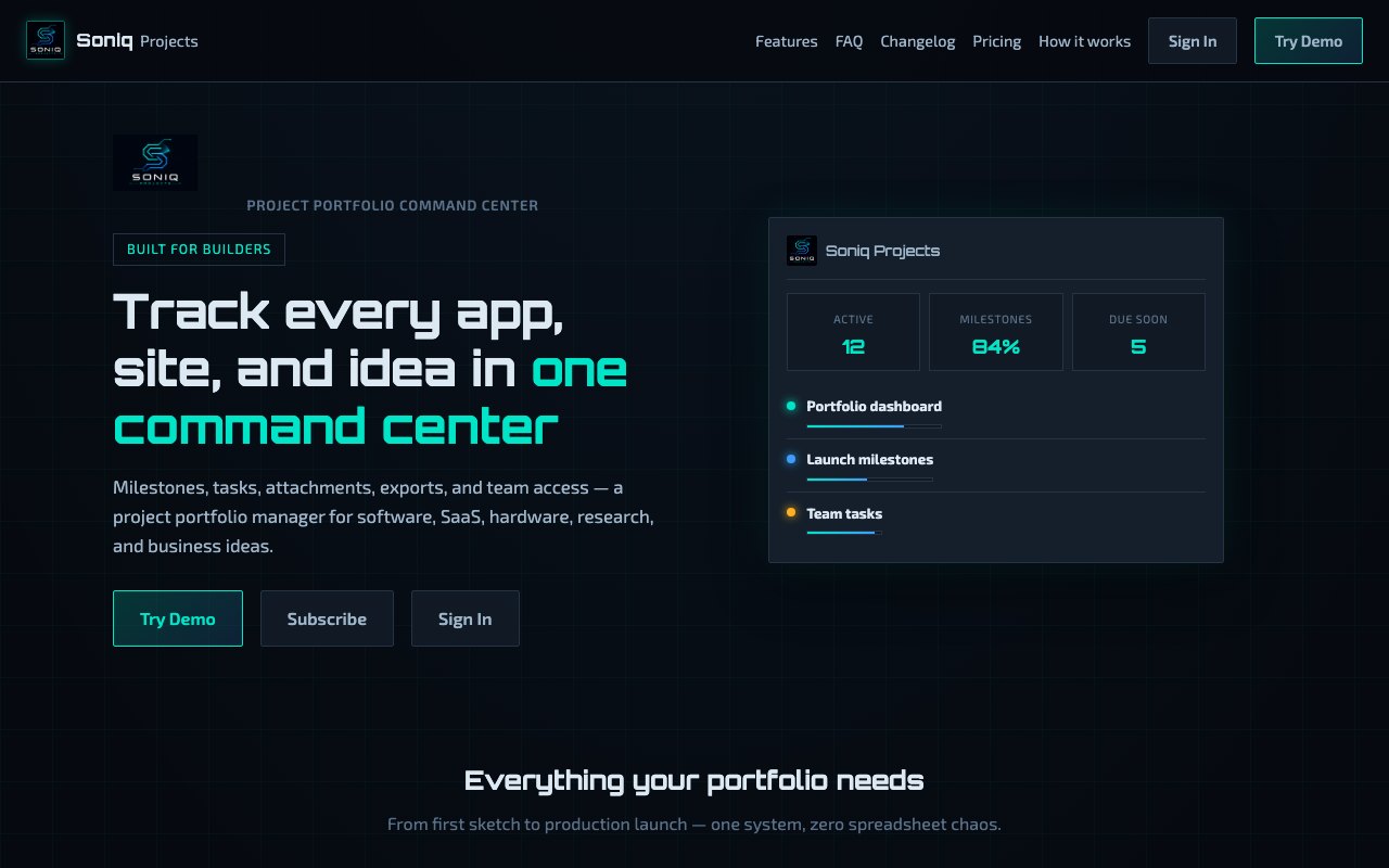 Homepage preview of Soniq Projects