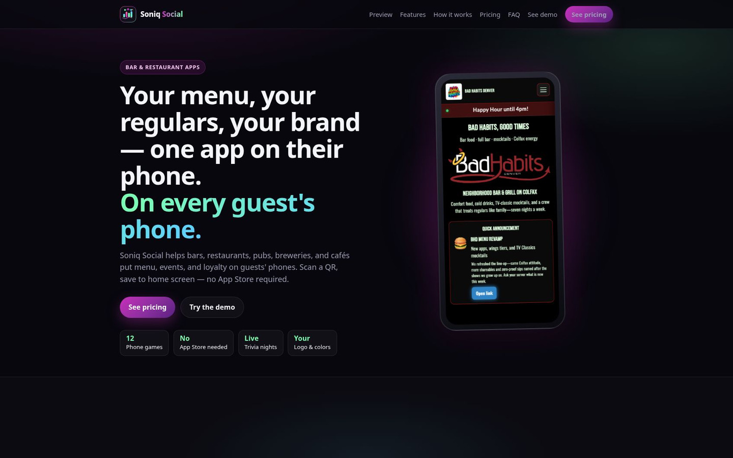 Homepage preview of Soniq Social