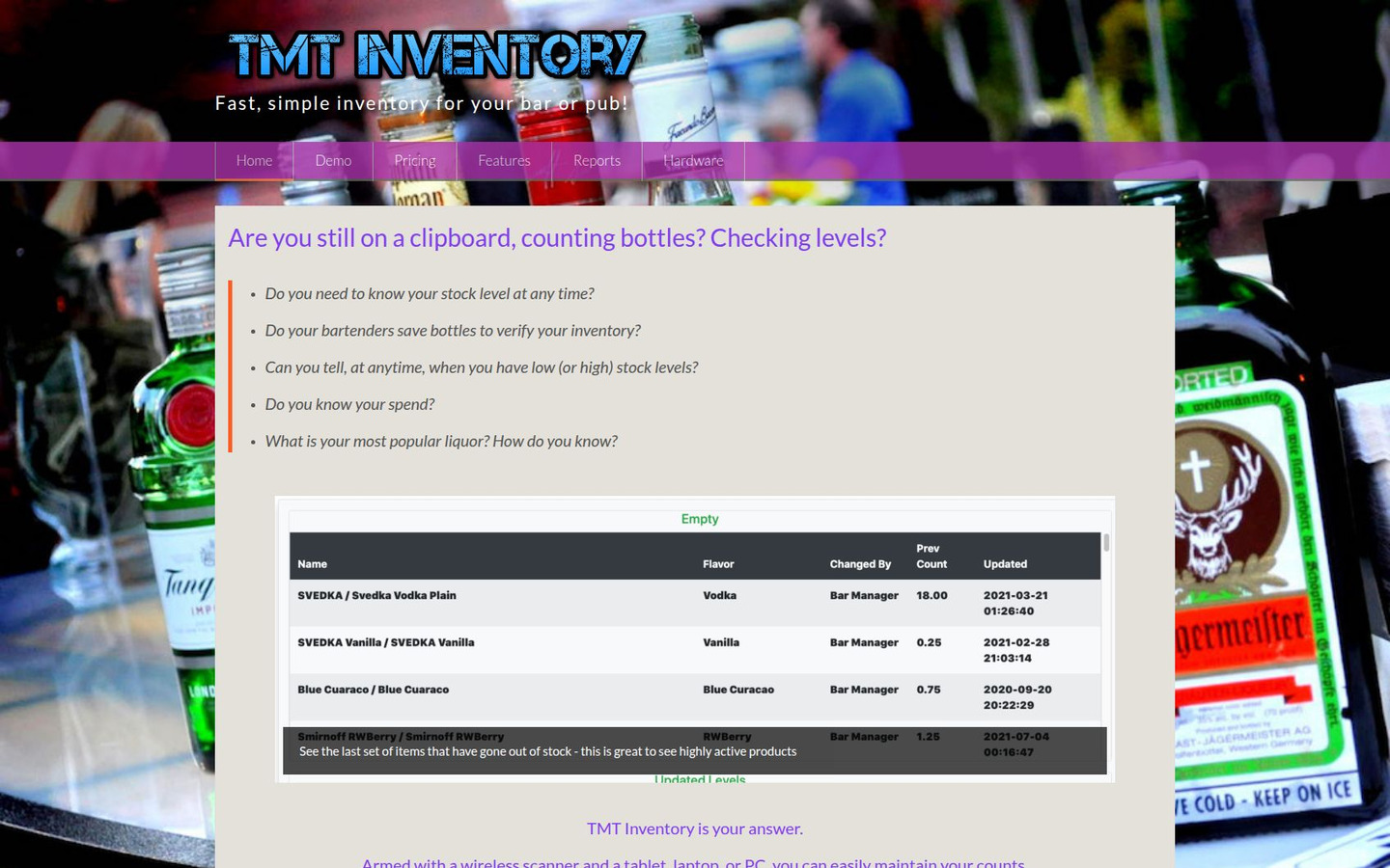 Homepage preview of TMT Inventory