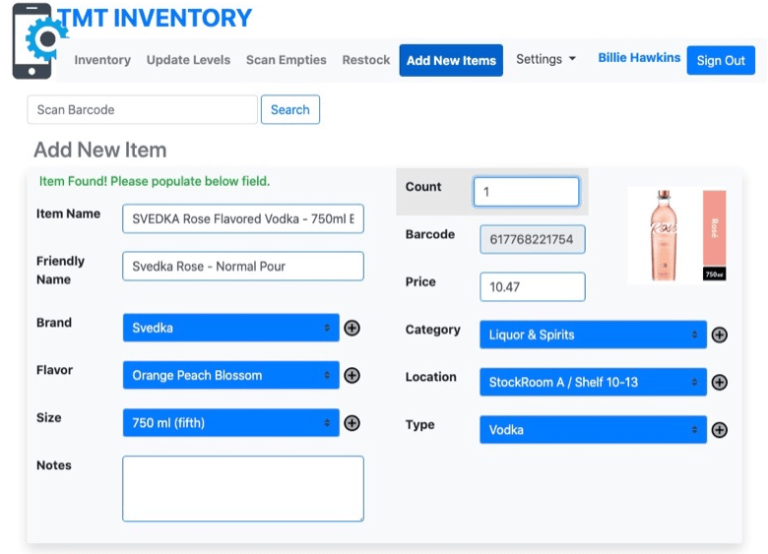 TMT Inventory Software for Bars & Pubs